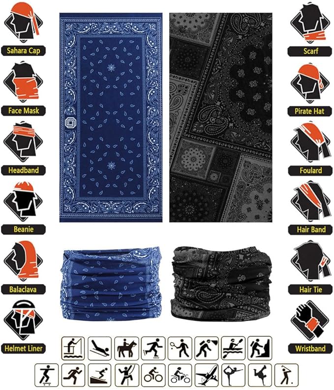 VANCROWN Headband Neck Gaiter Head Wrap Headwear Face Mask Magic Scarf Bandana for Men and Women