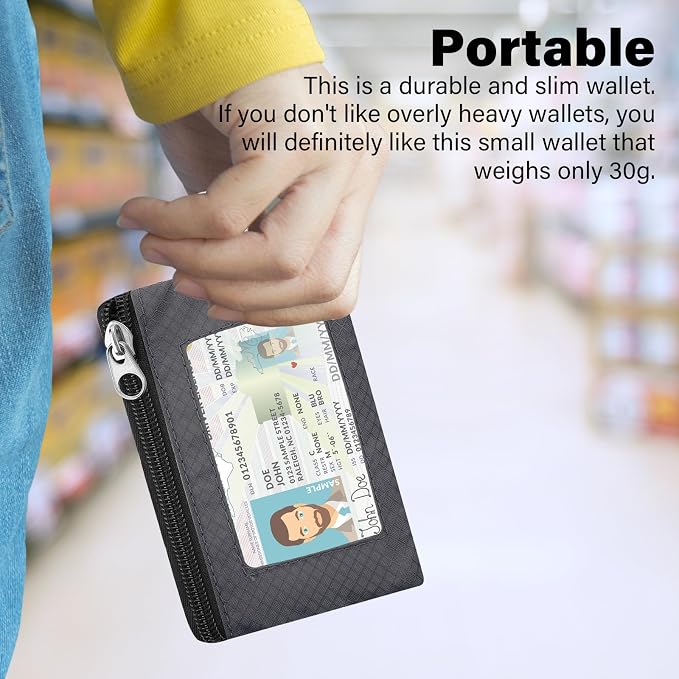 Minimalist Small Wallet for Men Women with 2 Zip Pockets, Multi Functional ID Case with Keychain and Card Holder, Coin Purse Badge Lanyard Pouch for Boys Girls Travel -Gray