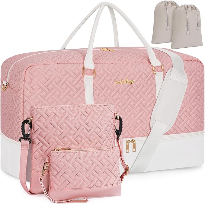 Weekender Bag for Women, 5 Pcs Set Carry on Overnight Bag, 21" Travel Duffel Bag with Waterproof Shoe Compartment for Weekend Travel Business Trip
