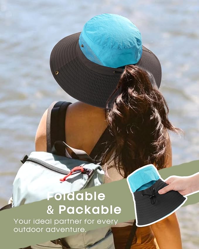 FURTALK Womens Sun Hat with Ponytail Hole Beach Hiking Summer Wide Brim UPF 80+ Outdoor Protection Foldable Bucket Hat