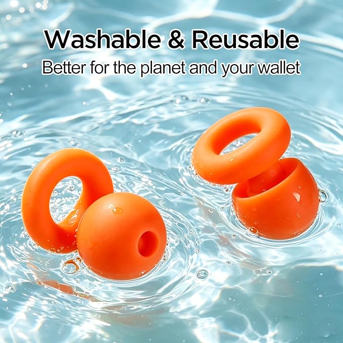 Ear Plugs for Noise Reduction–Super Soft, Reusable Hearing Protection in Flexible Silicone for Sleep, Noise Sensitivity & Flights-8 Ear Tips in XS/S/M/L–27dB Noise Cancelling–Orange