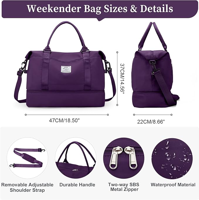 Travel Duffel Bag with Shoes Compartment, Overnight Weekender Bags for Women,Carry on Personal Item Bag