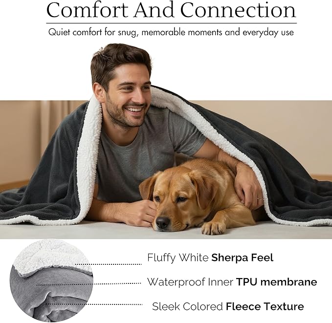Waterproof Blanket for Bed Intimacy (90"x 80" King Size) Reversible Fleece | Sherpa, Love Blanket, Water Proof TPU Stain Proof Couch Furniture Mattress Winter Large Dog Bed Cover - Black