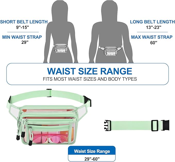 Clear Bag Stadium Approved Clear Fanny Pack for Women for Work,Multi-purpose Waist Bag for Travel & Sporting Event