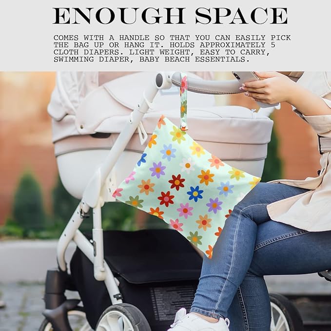 Wet Bag Wet Dry Bag Wet Bag for Swimsuit Travel Beach Pool Diapers Dirty Yoga Gym Clothes Toiletries Makeup Bag Waterproof Reusable Cute Daisy Floral Flower