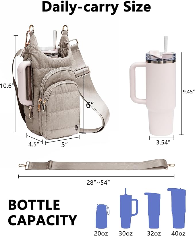 Water Bottle Holder with Strap for 30/32 oz, Crossbody Water Bottle Carrier Bag with RFID Blocking Phone Pocket