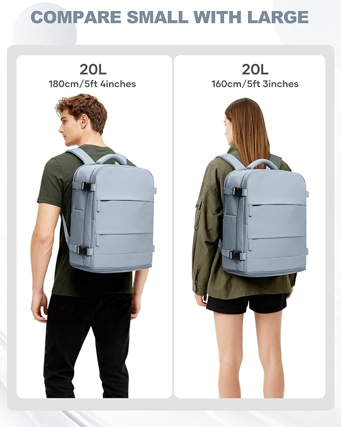 coowoz Travel Backpack Carry On for Women Man Gym Backpacks with Laptop Compartment Mochila de Viaje Teacher Personal Item Backpack Airplane Accessories Must Haves Grey Blue 20L