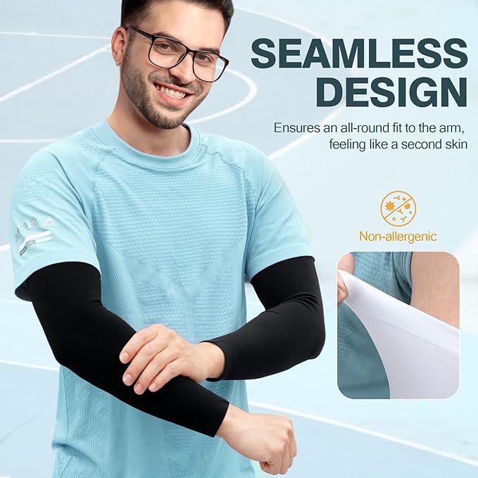 2 Pairs UV Protection Cooling Arm Sleeves Compression Sun Sleeves for Men Women Youth, Tattoo Cover Up, UPF 50