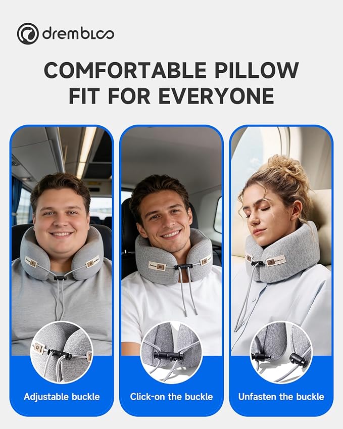Neck Pillow Airplane, CertiPUR-US® BASF Memory Foam Travel Pillows with Comfortable Breathable Cover, Ergonomic Design Compact Airplane Pillow for Flight Headrest Sleep, Portable Plane Accessories