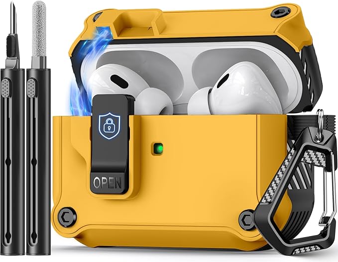 Pohgelan Compatible with AirPods Pro 2nd/1st Case,Magnetic Automatic Lock with Cleaning Kit,Compatible with Magsafe Cover -Yellow