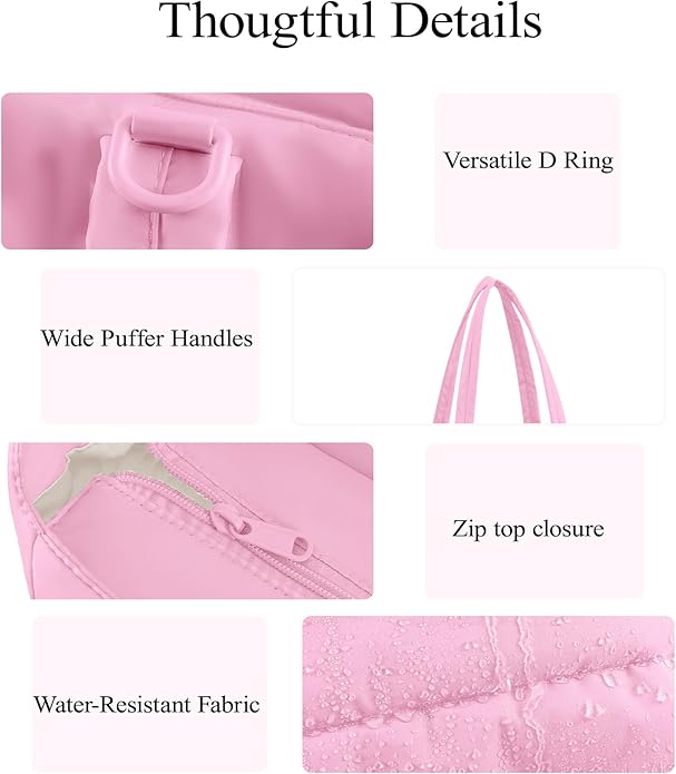 Puffer Tote Bag for Women, Quilted Bow Tote Bag with Cup Holder & 15.6 In Laptop Compartment for Work, Travel, Gym, College