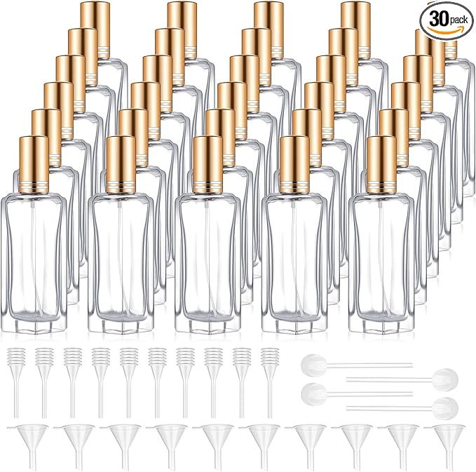 Domensi 30 Pcs 10/15/20/30 ml Perfume Travel Refillable Glass Bottles Spray Bottle Perfume Atomizer for Cologne Dispenser Leak-proof Fragrance Bottles Atomizer Pump Kit (30 ml,Gold)