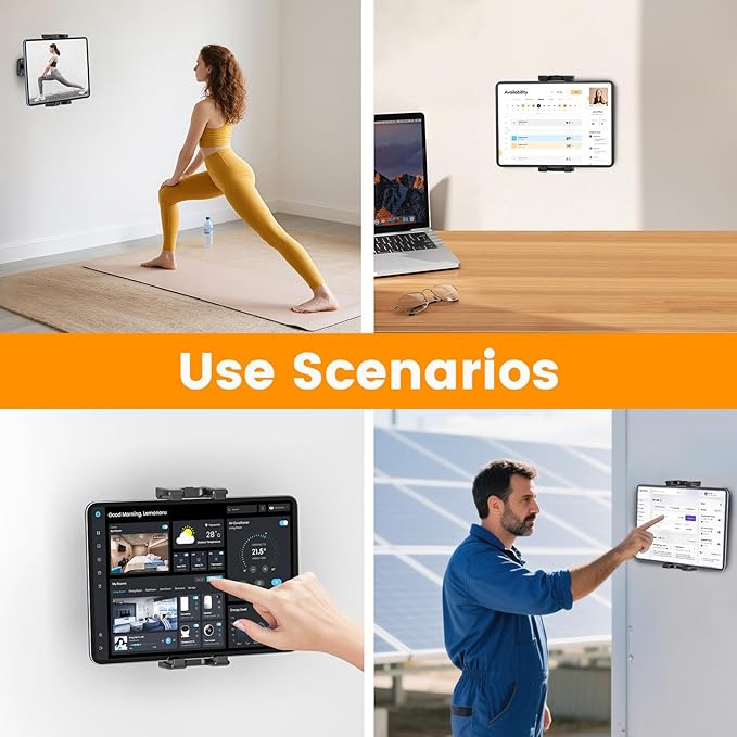 OHLPRO for iPad Wall Mount Tablet Holder, Adjustable Drilled Base with 2" Support Arm Stand for 5-13" iPad mini Pro Air, Fire HD, Galaxy Tab, Switch and Phone - 360° Viewing, Adjustable Tilt