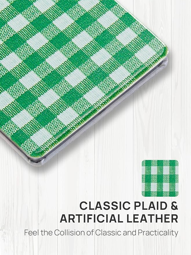 OMIRO Compact Mirror, Unique Plaid Pattern PU Leather 1X/3X Magnification, Ultra Portable for Purses, 2.76" W x 2.76" L, Green Plaid