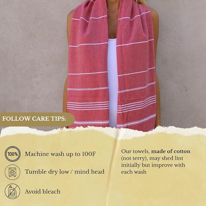 SOULMARK 100% Cotton Turkish Beach Towel with Bag - 38"x71" - Made in Green & Oeko TEX Certified - Pre-Washed and Sand Free - Quick Dry and Lightweight Perfect for Travel - Made in Turkey - Red