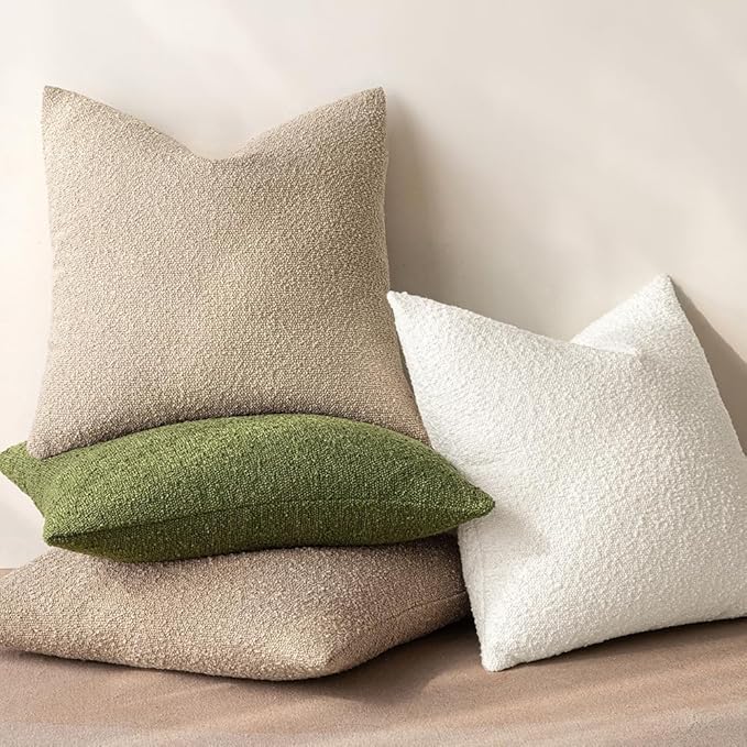 MIULEE Textured Boucle Throw Pillow Cover Khaki Accent Solid Eruo Sham Pillow Case Decorative Soft Pack of 1 Couch Cushion Chair Sofa Bedroom Livingroom Home Decor,24x24 Inch