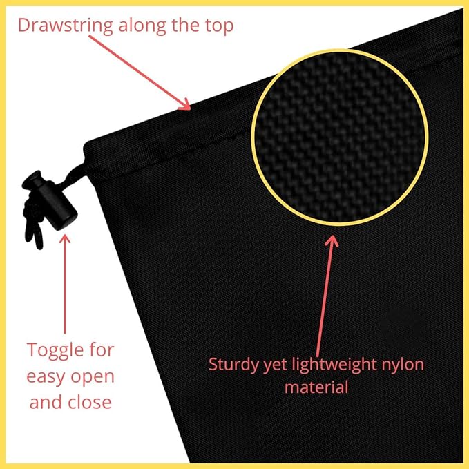 PALTERWEAR Drawstring Pouch (5 x 7-12 Pack - Black) Small Nylon Cinch Bag with Toggle for Travel, Gym and Storage