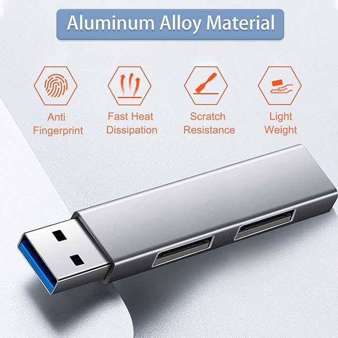 USB 3.0 Hub, VIENON Aluminium 3-Port USB Hub USB Splitter USB Expander for Laptop, Xbox, Flash Drive, HDD, Console, Printer, Camera,Keyborad, Mouse (Grey)