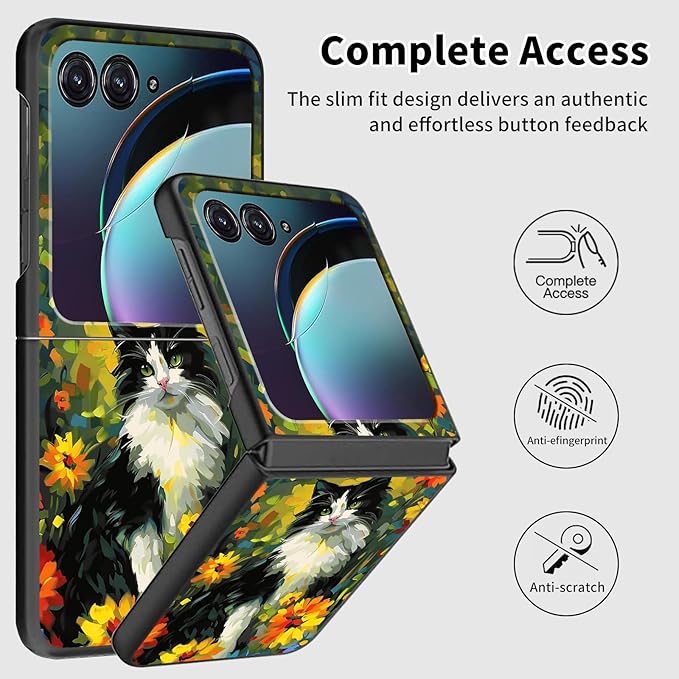 for Motorola Razr Plus 2025 Case,for Razor Plus 2025 Phone Case Cute Slim Hard PC Ultra-Thin Anti-Scratches Shockproof Protective Cover,Watercolor Cat Floral