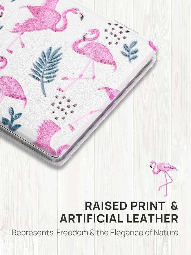 OMIRO 1X/3X Magnifying Mirror, Unique Painting Compact Mirror with Classical PU Leather (Pink Flamingos)