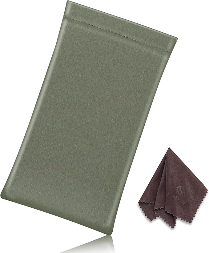 FINTIE Soft Eyeglasses Case with Cleaning Cloth, Portable Squeeze Top Vegan Leather Glasses Pouch, Sunglasses Eyewear Bag