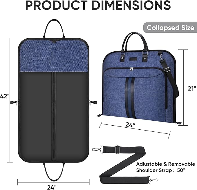 BALEINE Travel Garment Bag, Travel Suit Bag for Men, Water Resistant Carry on Garment Bag for Hanging Clothes, Garment Duffel Bag for Travel Business (Blue)