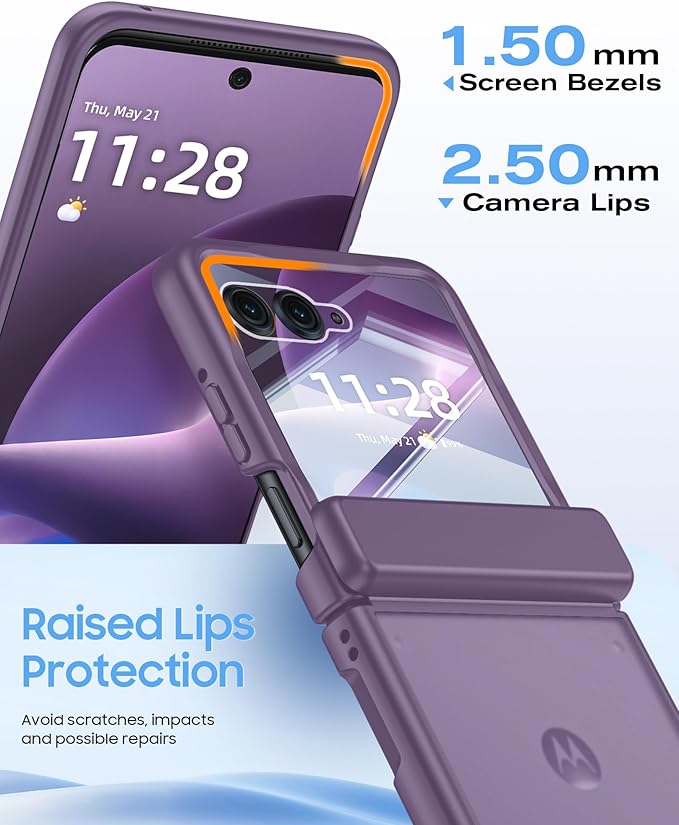 for Motorola Razr+ Plus 2026,Razr+ Plus 2025/2024 Case with Hinge Protection, Screen Protector, Skin Feel Translucent Frosted, Shockproof Cover for Razr+ 2026/2025/2024-Purple