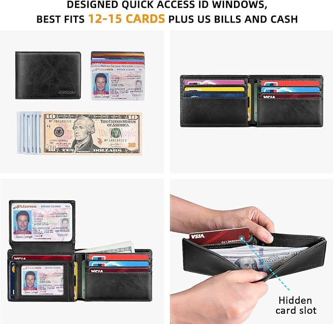 RUNBOX Wallet for Men -Slim Rfid Leather Mens Bifold Novelty Wallets 2 ID Window With Gift Box Men's Accessories | Slim