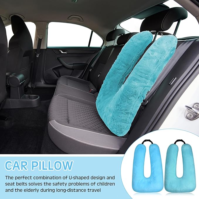 Barydat 2 Pcs Car Travel Pillow for the Back Seat 28 x 18 in Sleeping Reading Pillows for Distance Travel Car Cushion for Kids Adults Head and Body Support U Shaped Pad (Blue, Green)