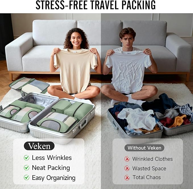 Veken 10 Set Packing Cubes for Travel Essential, Suitcase Organizer Bags in 4 Sizes, Carry-On Luggage Accessories with Large Laundry & Shoes Bag, Must-Have for Airplane, Road Trip & Camping