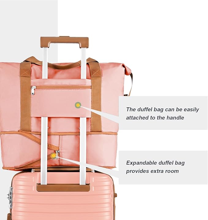 Joyway Carry On Luggage 20 Inch Expandable Suitcase with Spinner Wheel, 4 Piece Hard Shell Luggage Set with TSA Lock(Pink brown)