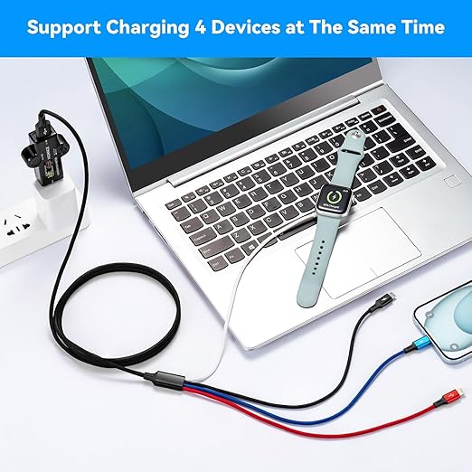Multi Charging Cable Nylon Braided USB C/Lightning/Micro Port Compatible for Apple Watch Charger USB Magnetic Wireless Charger iWatch Series 9-1/iPhone 15 14/Galaxy Android (2, Black, 4ft)
