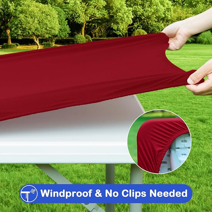 Wolkemer 4 Pack Burgundy Fitted Tablecloth 20x30 Inch Rectangle Elastic Edges Table Cloth, Spandex Stretch Table Cover with Machine Washable Fabric for Wedding Party Picnic Dining Indoor Outdoor