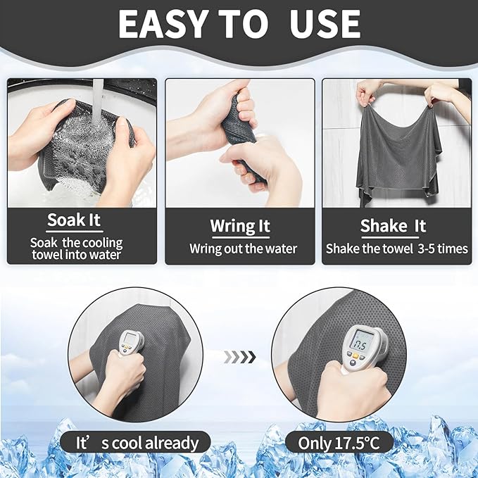 Honoson 10 Pcs Cooling Towel Bulk - Neck & Face Cool Chilly Towels Microfiber Breathable Sport Sweat Rag for Gym, Yoga, Travel, Camping, Running, Outdoor (Black)