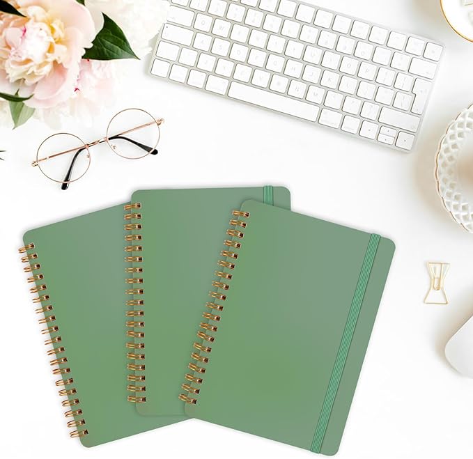 Utron 3 PCS Small Spiral Notebook 5x7, Notebooks for Note Taking, Green Spiral Journal Notebook, Work Notebook Small Notebooks 5x7 with Strap, Cute Notebooks for Women 70 Sheets/Note Books
