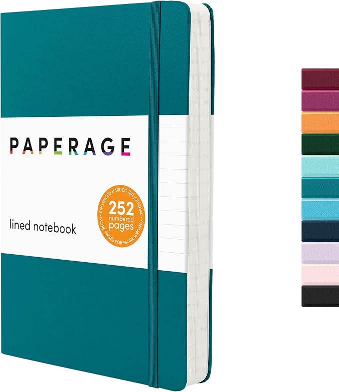 PAPERAGE Lined Journal Notebook, Hardcover Journal for Women & Men, 252 Pages, (5.6 in x 8 in), College Ruled Journaling Notebook for Work, School Supplies & Note Taking, (Turquoise)