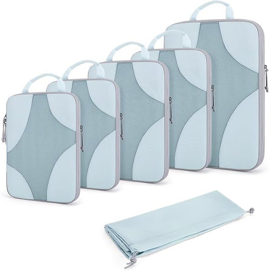 BAGSMART Compression Packing Cubes for Travel, 6 Set/14 Set Compressible Luggage Organizer for Cruise Ship, Lightweight Travel Essentials (1L+2M+2S+Shoe bag+Drawstring bag+Toiletry bag+6Plastic bags)