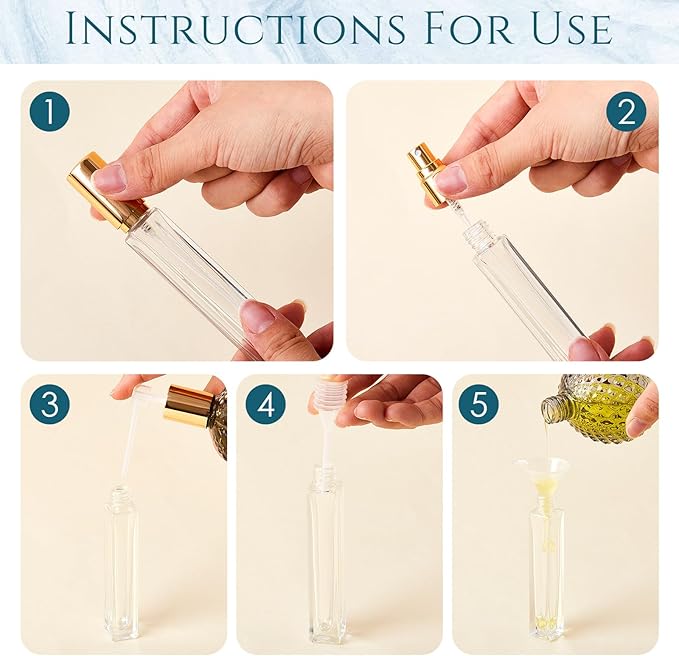 Domensi 40 Pcs 10/15/20/30 ml Perfume Travel Refillable Glass Bottles Spray Bottle Perfume Atomizer for Cologne Dispenser Leak-proof Fragrance Bottles Atomizer Pump Kit (10 ml,Gold)