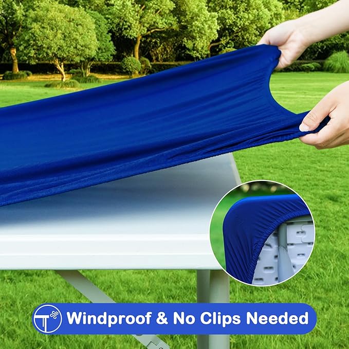 Wolkemer 2 Pack Blue Fitted Tablecloth 20x30 Inch Rectangle Elastic Edges Table Cloth, Spandex Stretch Table Cover with Machine Washable Fabric for Wedding Party Picnic Dining Indoor Outdoor