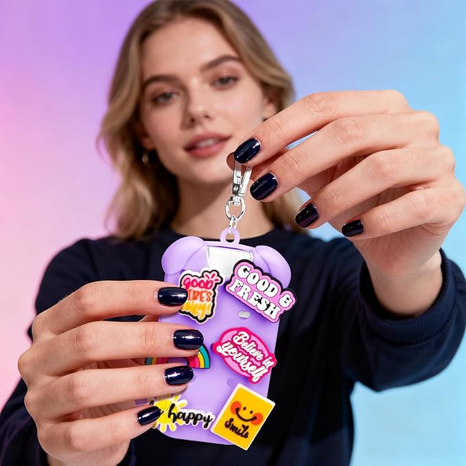 Metyond Dog Silicone Case for Touchland Hand Sanitizer Spray Power Mist 1 FL OZ/30ML for Touchland Case with Keychain, with Cute Charms Accessory Cute Travel Case (1PCS Purple)