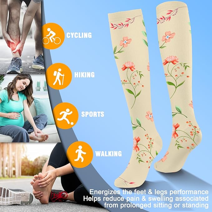 cerpite Compression Socks for Women & Men 6 Pairs Knee High Compression Socks 20-30 mmhg Best for Running,Nurse,Travel