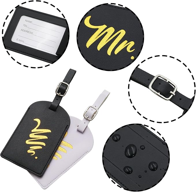 2 Sets Passport Covers Holder and Luggage Tags Set, Leather Travel Luggage Tags Gift for Bridal Shower, Wedding Engagement, Couple Honeymoon Travel(Black&White)