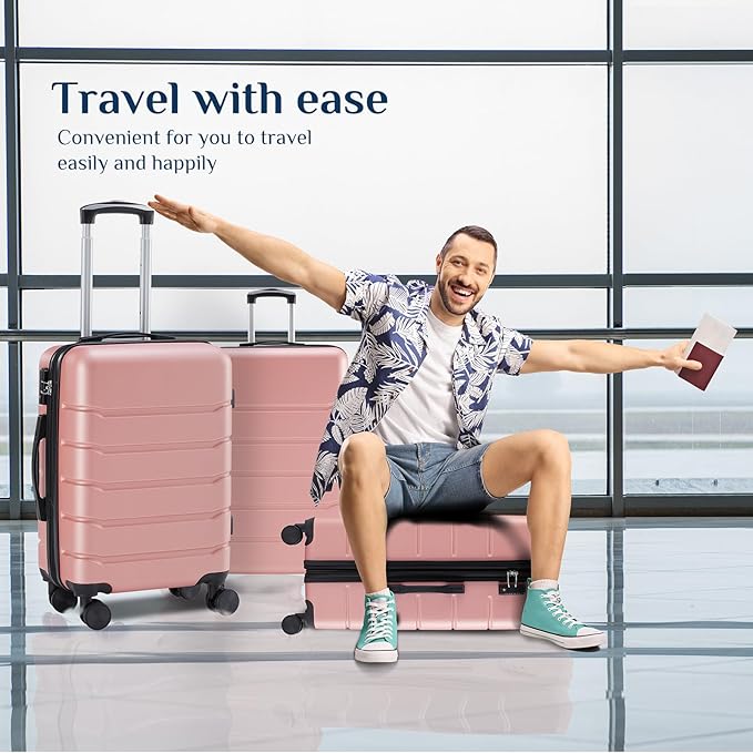 NEWBULIG 3 Piece Luggage Set, Expandable Hard Shell Lightweight Travel Suitcases with Spinner Wheels and TSA Lock, Rolling Luggage for Business Trips and Vacations, 20/24/28 Inch, Pink
