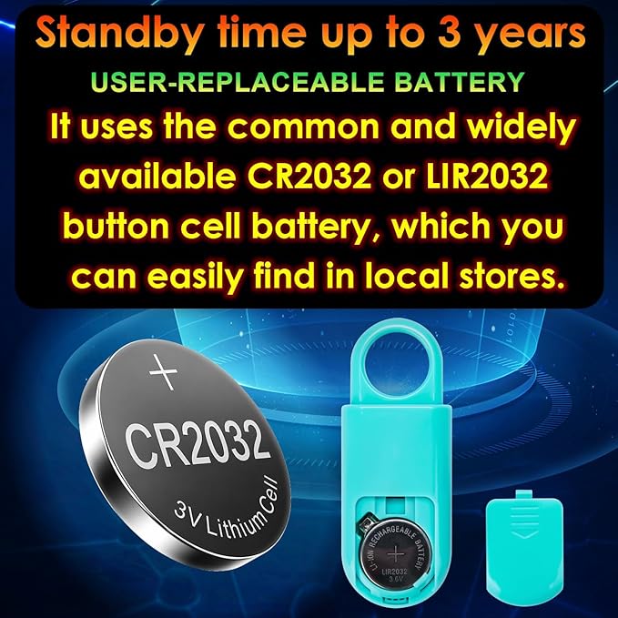2 Pack Personal Safety Alarm Replaceable Battery | Ultra-Lightweight (0.8 oz) Keychain Siren for Women, Student, Children, Night Runner. SOS Emergency 130db Loud Hiking Alert Bulky-Free. Aqua