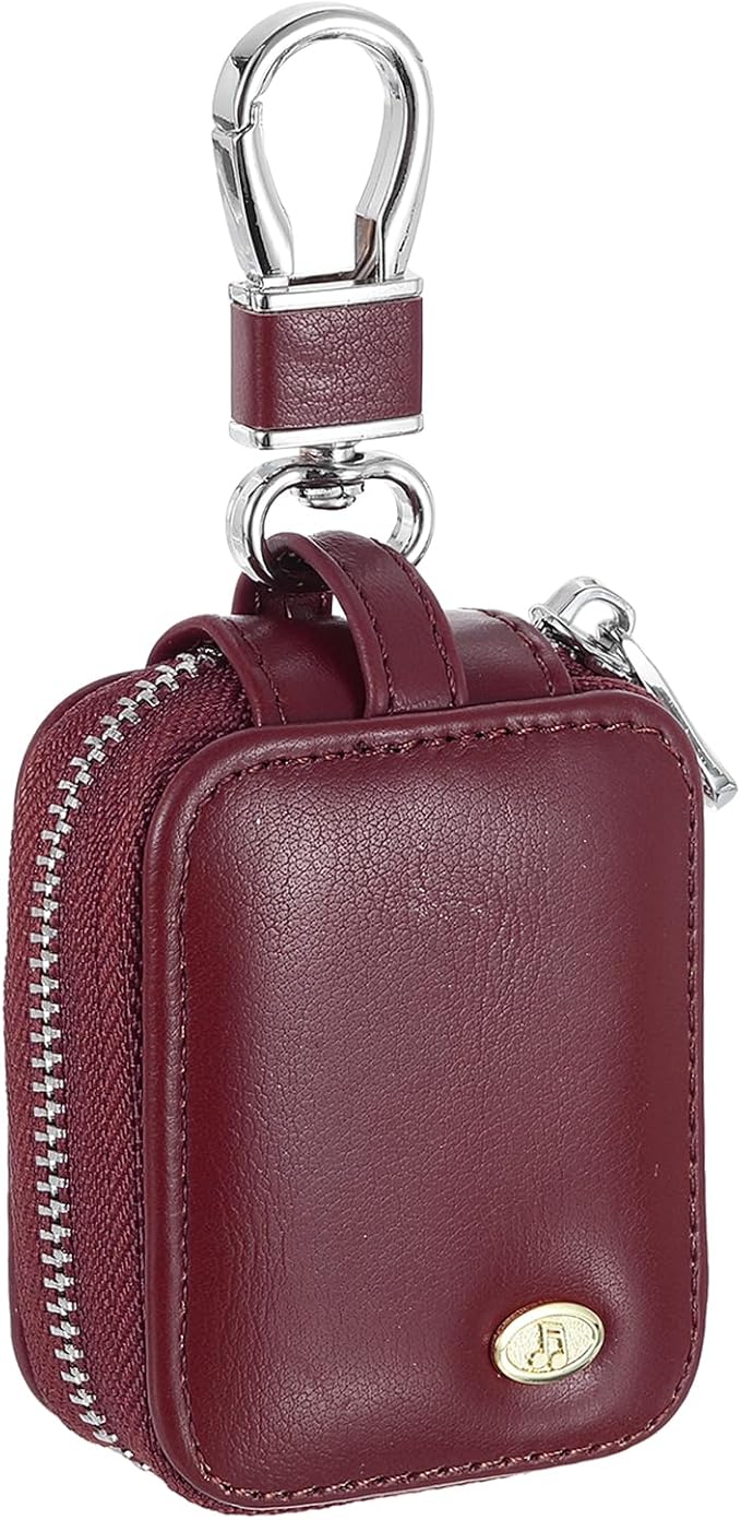 HARFINGTON Earbuds Cases, Earphone Case Holder, PU Leather Ear Buds Case Zipper Organizer Small with Mesh Pocket for USB Cable, Wireless Wired Earphones, Burgundy