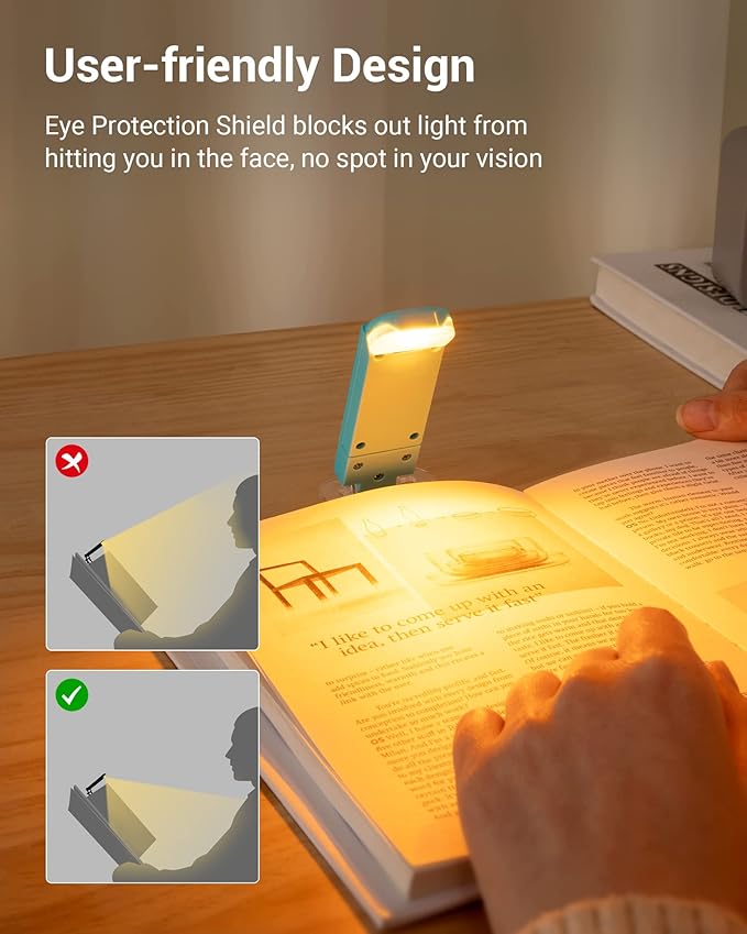 DEWENWILS Book Reading Light with Clip, USB rechargeble Booklight for Reading in Bed, Clip on Book Lamp, Brightness Adjustable, Sleep Aid Light, Warm White (Blue)