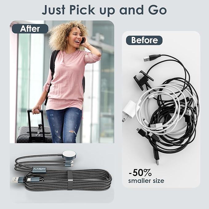 Airplane Travel Essentials 2026,Multi Charging Cable for Apple Watch Charger/iPhone Charger/USB C Charger,Cruise Gadgets RV Essentials for iWatch 10-2/iPhone 17-11/Samsung S25,for Sony PSP Cables-4FT