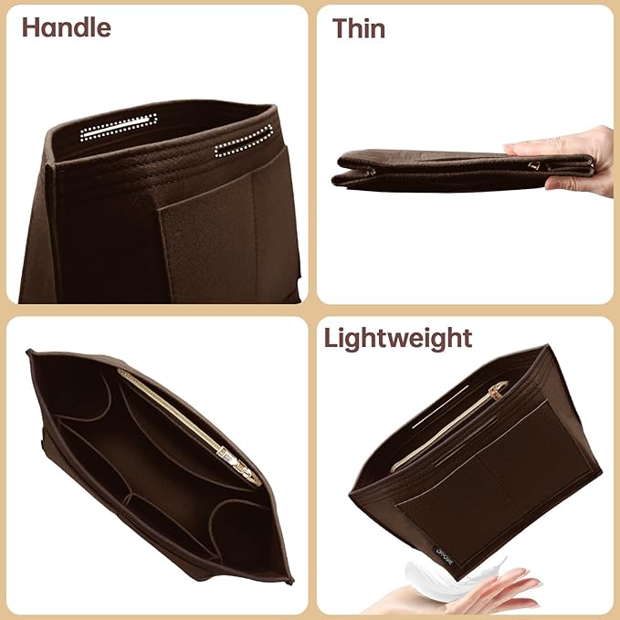 OPPOSHE Purse Organizer Insert for Longchamp Le Pliage, Premium Felt Long Champ Bag Handbag Women, Tote Organizer Insert with 6 Compartments (Small, Dark Brown)