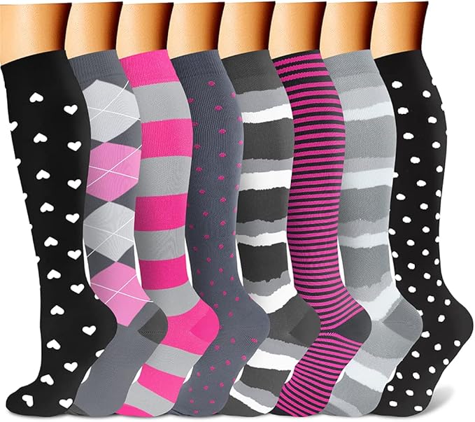 CHARMKING Compression Socks for Women & Men Circulation (8 Pairs) 15-20 mmHg is Best Support for Athletic Running,Cycling