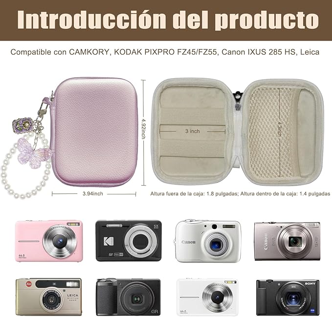STARGAZ Digital Camera Case,suitable for camera case small such as CAMKORY/KODAK PIXPRO FZ45/FZ55/Canon PowerShot ELPH/HS,etc.Compact digital camera bag, can also store such as SD cards (Purple)